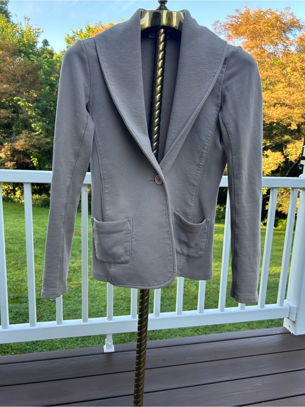 Gray Single-Button Shawl Collar Blazer